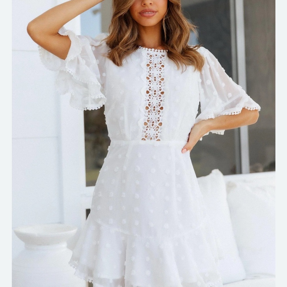 Hello Molly Elegant White Lace Dress Graduation, bridal, sorority